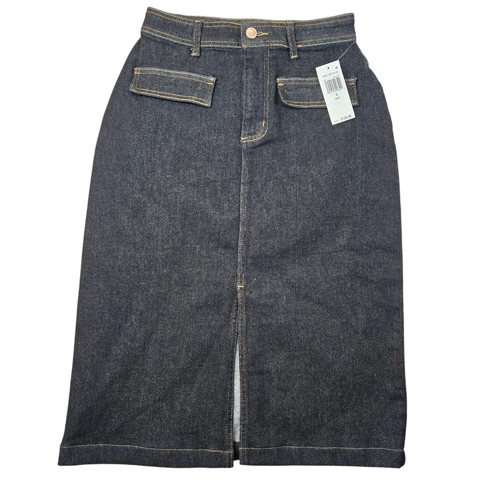 Avec Les Filles Dark Blue Denim Midi Skirt